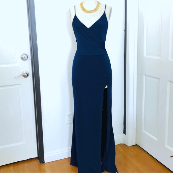 Fashion Nova Blue Open Slit Party Dress - Picture 3 of 9
